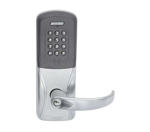 Schlage Electronics AD300993R70MTKSPA626PRR AD-300 Networked Hardwired Electronic Lock Rim/Concealed Exit Trim Classroom Function Multi-Technology Reader 125 kHz and 1356 MHz and Keypad Sparta Lever With Schlage Standard Cylinder Satin Chrome Finish AD300993R70MTKSPA626PRR