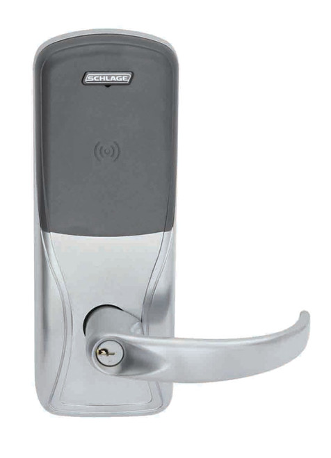 Schlage Electronics AD400993R70MTSPA626PRR AD-400 Networked Wireless Electronic Lock Rim/Concealed Exit Trim Classroom Function Multi-Technology Reader 125 kHz and 1356 MHz Sparta Lever With Schlage Standard Cylinder Satin Chrome Finish