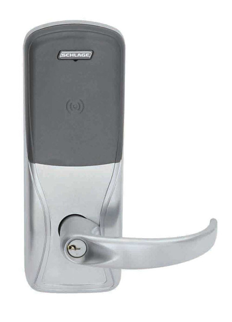 Schlage Electronics AD400993R70MTSPA626PRR AD-400 Networked Wireless Electronic Lock Rim/Concealed Exit Trim Classroom Function Multi-Technology Reader 125 kHz and 1356 MHz Sparta Lever With Schlage Standard Cylinder Satin Chrome Finish AD400993R70MTSPA626PRR