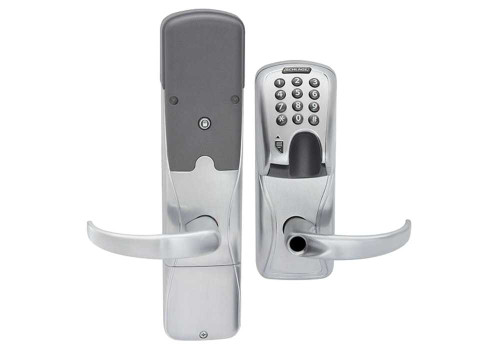 Schlage Electronics AD400CY70MTKSPA626LR Grade 1 Networked Wireless Electronic Cylindrical Lock Classroom Function Multi-Technology 125 kHz and 1356 MHz Sparta Lever Less Schlage Standard Cylinder Satin Chrome Finish AD400CY70MTKSPA626LR