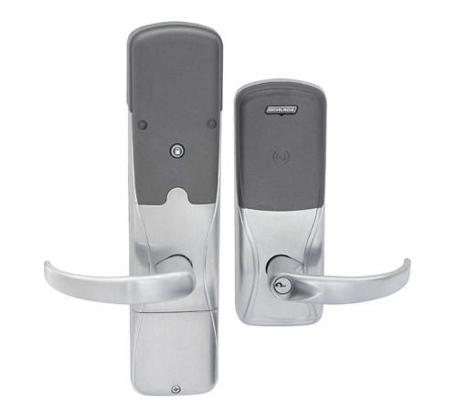 Schlage Electronics AD400MS50MTKSPA626PR Grade 1 Networked Wireless Electronic Mortise Lock Office Function Multi-Technology 125 kHz and 1356 MHz Sparta Lever With Schlage Standard Cylinder Satin Chrome Finish AD400MS50MTKSPA626PR