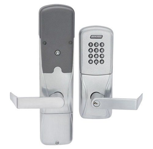 Schlage Electronics AD400MS70MTRHO626JCO6R Grade 1 Networked Wireless Electronic Mortise Lock Classroom Function Multi-Technology 125 kHz and 1356 MHz Rhodes Lever LFIC Corbin 6-Pin Core Prep Satin Chrome Finish