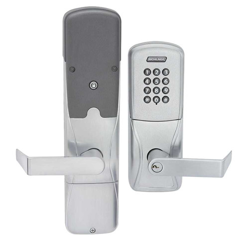 Schlage Electronics AD400MS70MTRHO626JSARR Grade 1 Networked Wireless Electronic Mortise Lock Classroom Function Multi-Technology 125 kHz and 1356 MHz Rhodes Lever LFIC Sargent Core Prep Satin Chrome Finish AD400MS70MTRHO626JSARR
