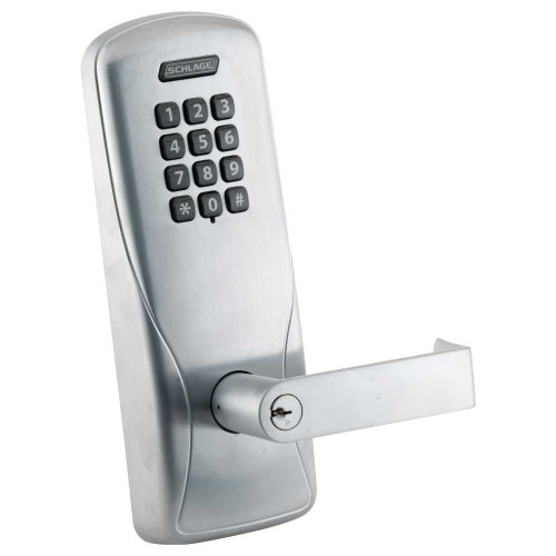 Schlage Electronics CO100993M70KPRHO626BRR CO-100 Standalone Electronic Lock Mortise Exit Device Trim Storeroom Function Keypad Rhodes Style Lever SFIC Prep Satin Chrome CO100993M70KPRHO626BRR