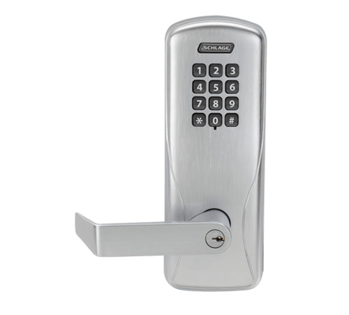 Schlage Electronics CO100993R70KPRHO605LRR CO-100 Standalone Electronic Lock Rim/Concealed Exit Device Trim Storeroom Function Keypad Rhodes Style Lever Less Schlage Standard Cylinder Bright Brass