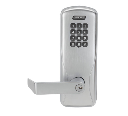 Schlage Electronics CO100993R70KPRHO606PRR CO-100 Standalone Electronic Lock Rim/Concealed Exit Device Trim Storeroom Function Keypad Rhodes Style Lever With Schlage Standard Cylinder Satin Brass