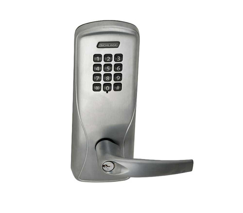 Schlage Electronics CO100993S70KPATH606LRR CO-100 Standalone Electronic Lock Surface Vertical Rod Exit Device Trim Storeroom Function Keypad Athens Style Lever Less Schlage Standard Cylinder Satin Brass CO100993S70KPATH606LRR