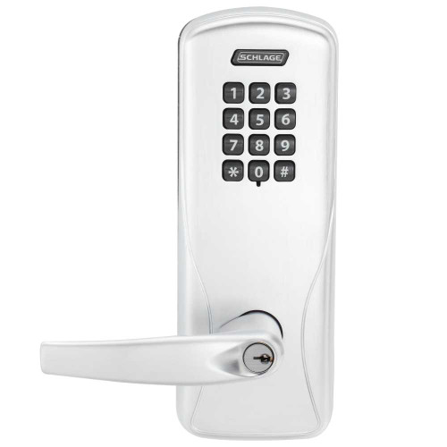 Schlage Electronics CO100CY50KPATH625PR Grade 1 Standalone Electronic Cylindrical Lock Office Function Keypad Reader Athens Lever With Schlage Standard Cylinder Bright Chrome Finish CO100CY50KPATH625PR