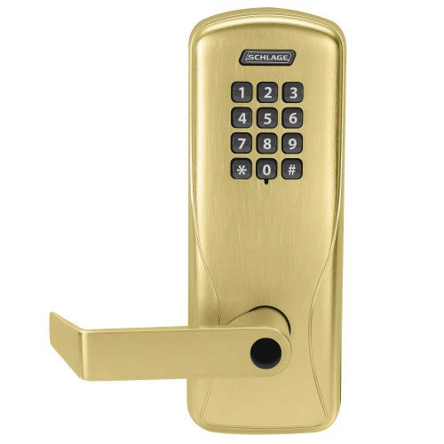 Schlage Electronics CO100CY50KPRHO606LR Grade 1 Standalone Electronic Cylindrical Lock Office Function Keypad Reader Rhodes Lever Less Schlage Standard Cylinder Satin Brass Finish CO100CY50KPRHO606LR