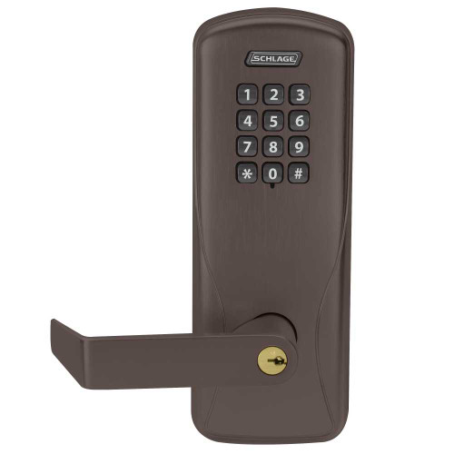 Schlage Electronics CO100CY50KPRHO643EPR Grade 1 Standalone Electronic Cylindrical Lock Office Function Keypad Reader Rhodes Lever With Schlage Standard Cylinder Aged Bronze Finish CO100CY50KPRHO643EPR