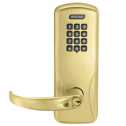 Schlage Electronics CO100CY50KPSPA606PR Grade 1 Standalone Electronic Cylindrical Lock Office Function Keypad Reader Sparta Lever With Schlage Standard Cylinder Satin Brass Finish CO100CY50KPSPA606PR