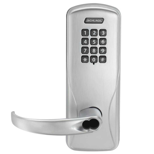 Schlage Electronics CO100CY50KPSPA626BR Grade 1 Standalone Electronic Cylindrical Lock Office Function Keypad Reader Sparta Lever SFIC Prep Satin Chrome Finish CO100CY50KPSPA626BR