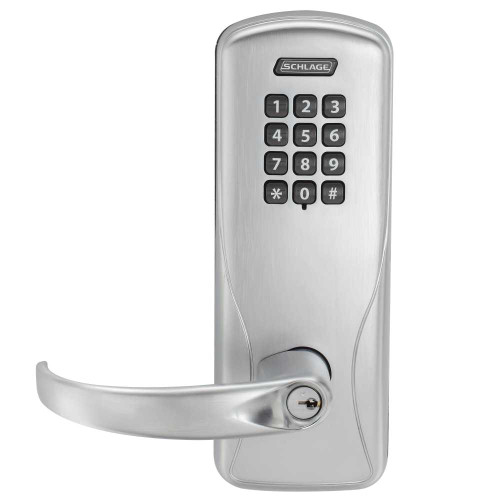 Schlage Electronics CO100CY50KPSPA626PR Grade 1 Standalone Electronic Cylindrical Lock Office Function Keypad Reader Sparta Lever With Schlage Standard Cylinder Satin Chrome Finish CO100CY50KPSPA626PR
