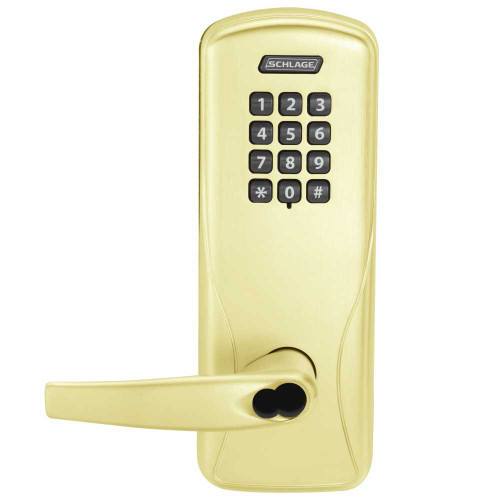 Schlage Electronics CO100CY70KPATH605BR Grade 1 Standalone Electronic Cylindrical Lock Classroom Function Keypad Reader Athens Lever SFIC Prep Bright Brass Finish CO100CY70KPATH605BR