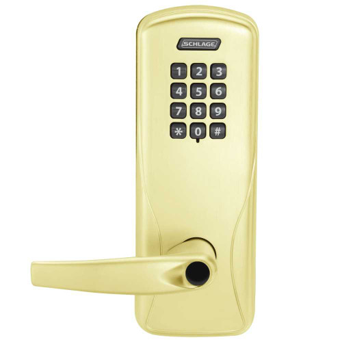 Schlage Electronics CO100CY70KPATH605LR Grade 1 Standalone Electronic Cylindrical Lock Classroom Function Keypad Reader Athens Lever Less Schlage Standard Cylinder Bright Brass Finish CO100CY70KPATH605LR