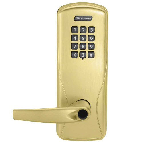 Schlage Electronics CO100CY70KPATH606LR Grade 1 Standalone Electronic Cylindrical Lock Classroom Function Keypad Reader Athens Lever Less Schlage Standard Cylinder Satin Brass Finish CO100CY70KPATH606LR