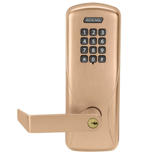 Schlage Electronics CO100CY70KPRHO612PR Grade 1 Standalone Electronic Cylindrical Lock Classroom Function Keypad Reader Rhodes Lever With Schlage Standard Cylinder Satin Bronze Finish Clear Coated Finish CO100CY70KPRHO612PR