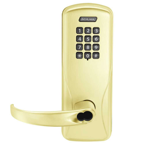 Schlage Electronics CO100CY70KPSPA605BR Grade 1 Standalone Electronic Cylindrical Lock Classroom Function Keypad Reader Sparta Lever SFIC Prep Bright Brass Finish CO100CY70KPSPA605BR