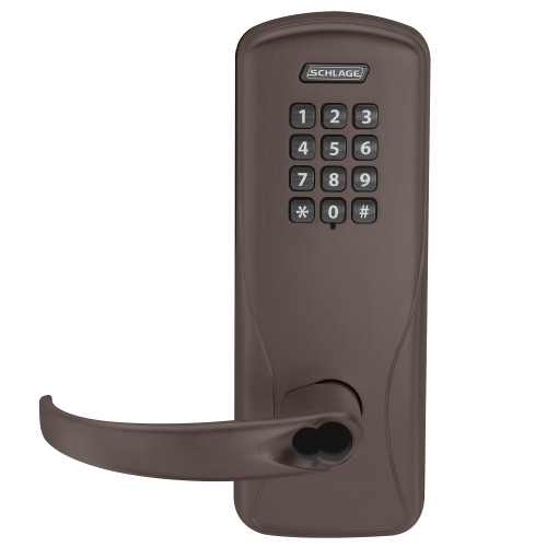Schlage Electronics CO100CY70KPSPA643EBR Grade 1 Standalone Electronic Cylindrical Lock Classroom Function Keypad Reader Sparta Lever SFIC Prep Aged Bronze Finish