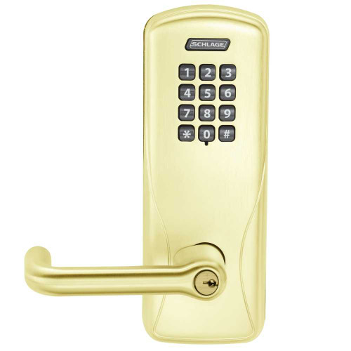 Schlage Electronics CO100CY70KPTLR605PR Grade 1 Standalone Electronic Cylindrical Lock Classroom Function Keypad Reader Tubular Lever With Schlage Standard Cylinder Bright Brass Finish CO100CY70KPTLR605PR
