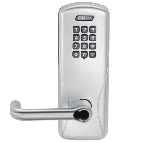 Schlage Electronics CO100CY70KPTLR626BR Grade 1 Standalone Electronic Cylindrical Lock Classroom Function Keypad Reader Tubular Lever SFIC Prep Satin Chrome Finish CO100CY70KPTLR626BR