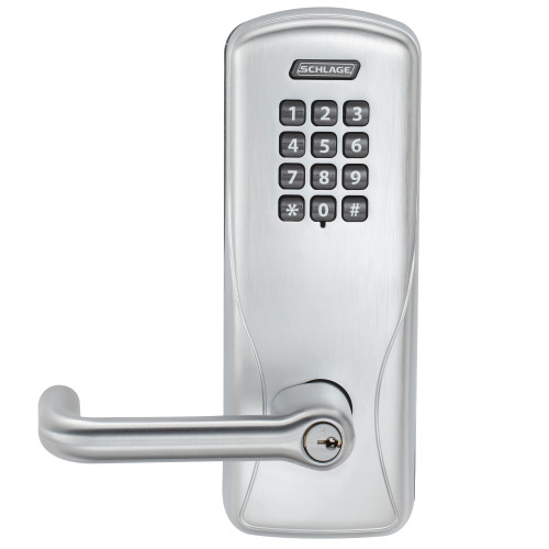 Schlage Electronics CO100MS50KPTLR626PR Grade 1 Standalone Electronic Mortise Lock Office Function Keypad Reader Tubular Lever With Schlage Standard Cylinder Satin Chrome Finish