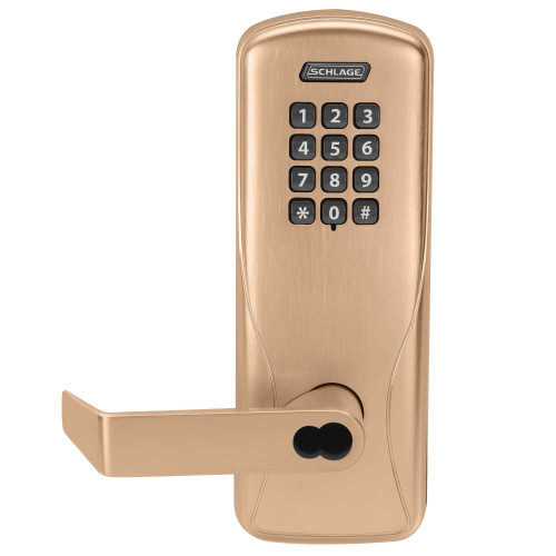 Schlage Electronics CO100MS70KPRHO612BR Grade 1 Standalone Electronic Mortise Lock Classroom Function Keypad Reader Rhodes Lever SFIC Prep Satin Bronze Finish Clear Coated Finish CO100MS70KPRHO612BR