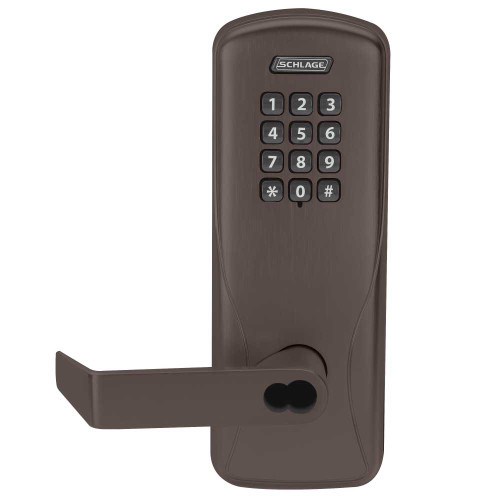 Schlage Electronics CO100MS70KPRHO643EBR Grade 1 Standalone Electronic Mortise Lock Classroom Function Keypad Reader Rhodes Lever SFIC Prep Aged Bronze Finish CO100MS70KPRHO643EBR