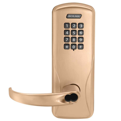 Schlage Electronics CO100MS70KPSPA612JR Grade 1 Standalone Electronic Mortise Lock Classroom Function Keypad Reader Sparta Lever FSIC Prep Satin Bronze Finish Clear Coated Finish CO100MS70KPSPA612JR