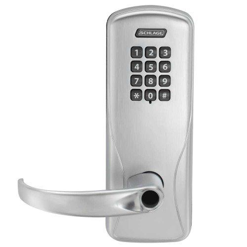 Schlage Electronics CO100MS70KPSPA626LR Grade 1 Standalone Electronic Mortise Lock Classroom Function Keypad Reader Sparta Lever Less Schlage Standard Cylinder Satin Chrome Finish CO100MS70KPSPA626LR