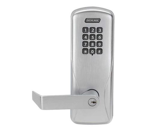 Schlage Electronics CO200993M70KPRHO626PRR CO-200 Standalone Electronic Lock Mortise Exit Device Trim Classroom Function Keypad Rhodes Style Lever With Schlage Standard Cylinder Satin Chrome CO200993M70KPRHO626PRR