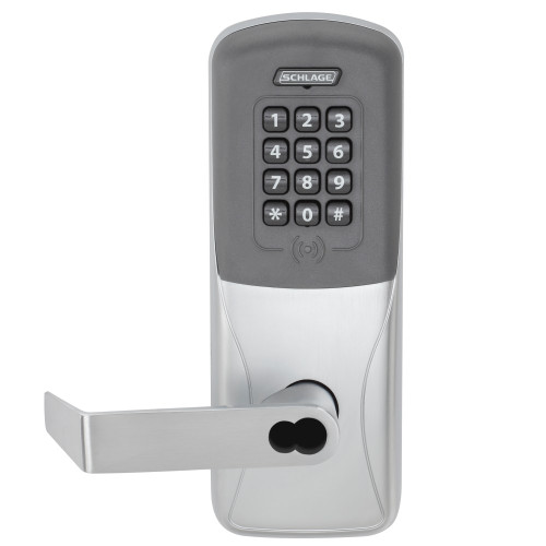 Schlage Electronics CO200CY40PRKRHO626BR Grade 1 Standalone Electronic Cylindrical Lock Privacy Function Proximity Reader and Keypad Rhodes Lever SFIC Prep Satin Chrome Finish