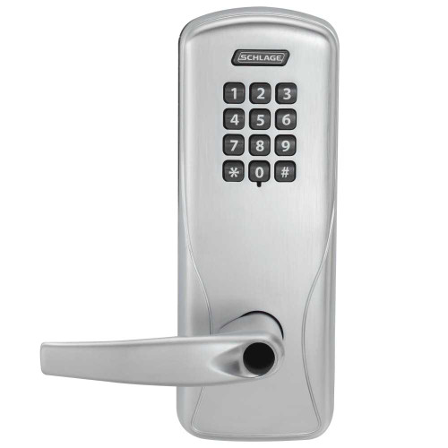 Schlage Electronics CO200CY70KPATH626LR Grade 1 Standalone Electronic Cylindrical Lock Classroom Function Keypad Reader Athens Lever Less Schlage Standard Cylinder Satin Chrome Finish CO200CY70KPATH626LR
