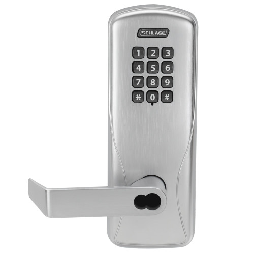 Schlage Electronics CO200CY70KPRHO626JCO6R Grade 1 Standalone Electronic Cylindrical Lock Classroom Function Keypad Reader Rhodes Lever LFIC Corbin 6-Pin Core Prep Satin Chrome Finish