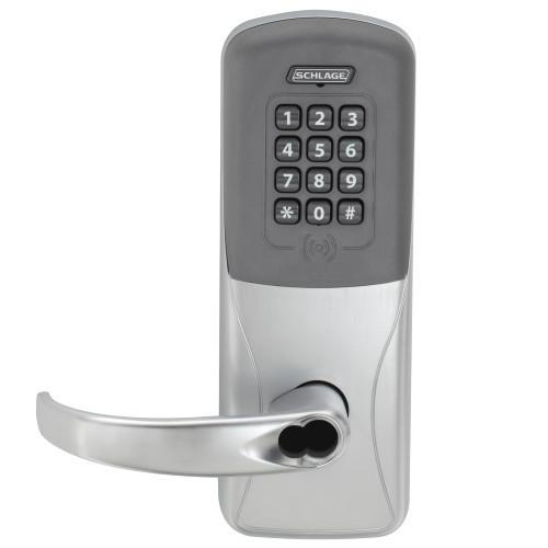 Schlage Electronics CO200CY70PRKSPA626BR Grade 1 Standalone Electronic Cylindrical Lock Classroom Function Proximity Reader and Keypad Sparta Lever SFIC Prep Satin Chrome Finish