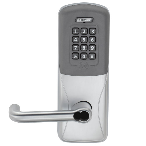 Schlage Electronics CO200CY70PRKTLR626BR Grade 1 Standalone Electronic Cylindrical Lock Classroom Function Proximity Reader and Keypad Tubular Lever SFIC Prep Satin Chrome Finish