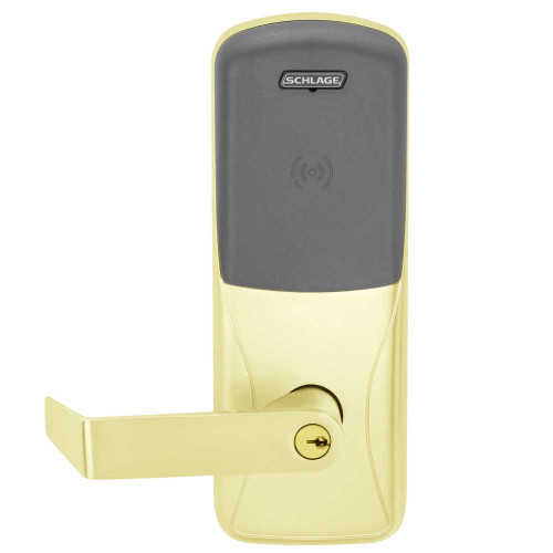 Schlage Electronics CO200CY70PRRHO605PR Grade 1 Standalone Electronic Cylindrical Lock Classroom Function Proximity Reader Rhodes Lever With Schlage Standard Cylinder Bright Brass Finish CO200CY70PRRHO605PR