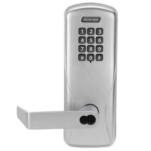Schlage Electronics CO200MS70KPRHO626BR Grade 1 Standalone Electronic Mortise Lock Classroom Function Keypad Reader Rhodes Lever SFIC Prep Satin Chrome Finish