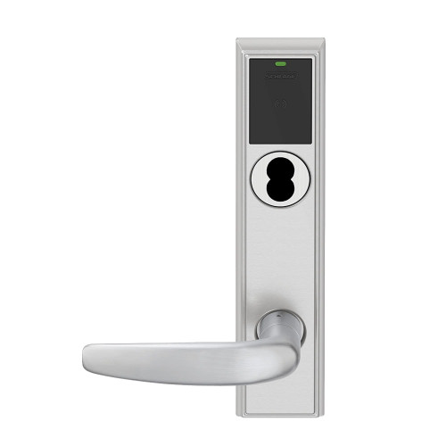 Schlage Electronics LEBMB-ADD B 07 626 LH Grade 2 Schlage ENGAGE Series Wireless Mortise Lock 24 GHz Bluetooth Low Energy Reader 6-pin SFIC Prep Less Core Mobile Enabled Push Button and LED 07 Lever Addison Trim Satin Chrome Finish Left Hand LEBMB-ADD B 07 626 LH
