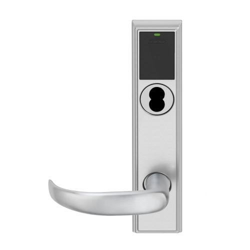 Schlage Electronics LEBMB-ADD B 17 626 LH Grade 2 Schlage ENGAGE Series Wireless Mortise Lock 24 GHz Bluetooth Low Energy Reader 6-pin SFIC Prep Less Core Mobile Enabled Push Button and LED 17 Lever Addison Trim Satin Chrome Finish Left Hand LEBMB-ADD B 17 626 LH