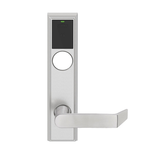 Schlage Electronics LEBMB-ADD L 06 626 RH Grade 1 Schlage ENGAGE Series Wireless Mortise Lock 24 GHz Bluetooth Low Energy Reader Less Cylinder Mobile Enabled Push Button and LED 06 Lever Addison Trim Satin Chrome Finish Right Hand LEBMB-ADD L 06 626 RH