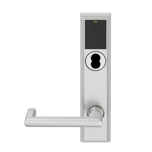 Schlage Electronics LEBMD-ADD B LON 626 LH Grade 2 Schlage ENGAGE Series Wireless Mortise Lock 24 GHz Bluetooth Low Energy Reader 6-pin SFIC Prep Less Core Mobile Enabled Deadbolt with LED LON Lever Addison Trim Satin Chrome Finish Left Hand LEBMD-ADD B LON 626 LH
