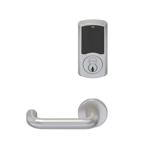 Schlage Electronics LEBMD-GRW P 03 626 00A RH Grade 1 Schlage ENGAGE Series Wireless Mortise Lock 24 GHz Bluetooth Low Energy Reader Mortise Cylinder Mobile Enabled Deadbolt with LED 03 Lever Greenwich Trim A Rose Satin Chrome Finish Right Hand LEBMD-GRW P 03 626 00A RH
