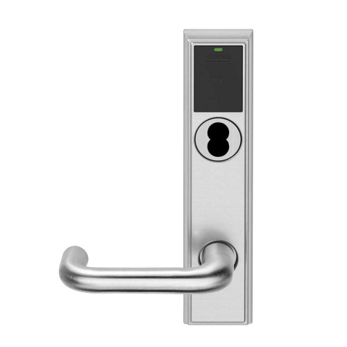 Schlage Electronics LEBMS-ADD B 03 626 LH Grade 2 Schlage ENGAGE Series Wireless Mortise Lock 24 GHz Bluetooth Low Energy Reader 6-pin SFIC Prep Less Core Mobile Enabled LED indicator 03 Lever Addison Trim Satin Chrome Finish Left Hand LEBMS-ADD B 03 626 LH