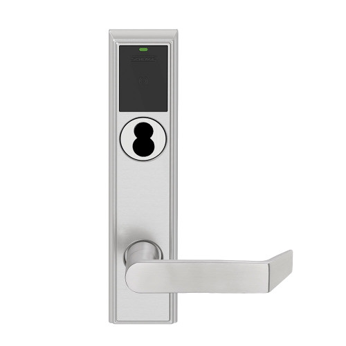 Schlage Electronics LEBMS-ADD J 06 626 RH Grade 2 Schlage ENGAGE Series Wireless Mortise Lock 24 GHz Bluetooth Low Energy Reader Schlage FSIC Prep Less Core Mobile Enabled LED indicator 06 Lever Addison Trim Satin Chrome Finish Right Hand LEBMS-ADD J 06 626 RH