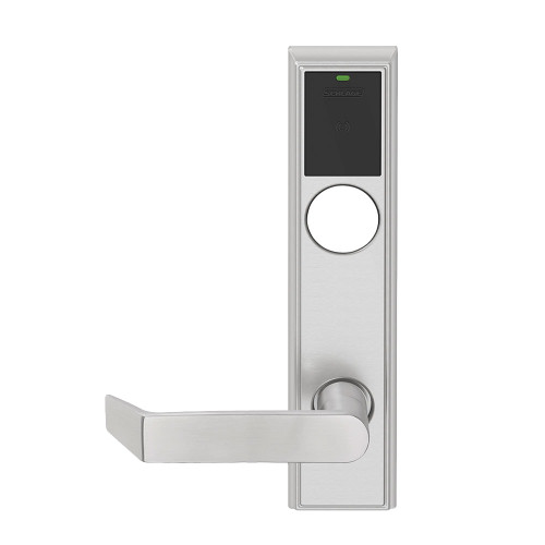 Schlage Electronics LEBMS-ADD L 06 626 LHR Grade 2 Schlage ENGAGE Series Wireless Mortise Lock 24 GHz Bluetooth Low Energy Reader Less Cylinder Mobile Enabled LED indicator 06 Lever Addison Trim Satin Chrome Finish Left Hand Reverse LEBMS-ADD L 06 626 LHR