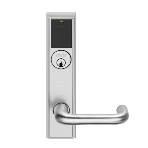 Schlage Electronics LEBMS-ADD P 03 626 LHR Grade 1 Schlage ENGAGE Series Wireless Mortise Lock 24 GHz Bluetooth Low Energy Reader Mortise Cylinder Mobile Enabled LED indicator 03 Lever Addison Trim Satin Chrome Finish Left Hand Reverse