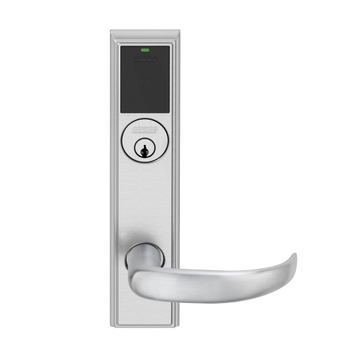 Schlage Electronics LEBMS-ADD P 17 626 RH Grade 1 Schlage ENGAGE Series Wireless Mortise Lock 24 GHz Bluetooth Low Energy Reader Mortise Cylinder Mobile Enabled LED indicator 17 Lever Addison Trim Satin Chrome Finish Right Hand