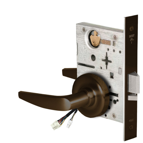 BEST 45HW0NXEU16R61112V Fail Secure 12V No Key Override Electrified Mortise Lock 16 Lever R Rose Bright Bronze