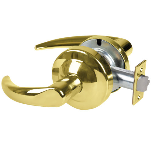 Schlage ND10S OME 605 Grade 1 Passage Latch Omega Lever Non-Keyed Bright Brass Finish Non-Handed